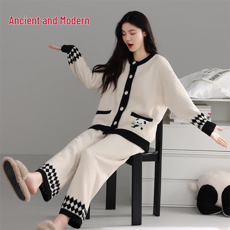 GUJIN Women s Warm Plush Pajama Set L