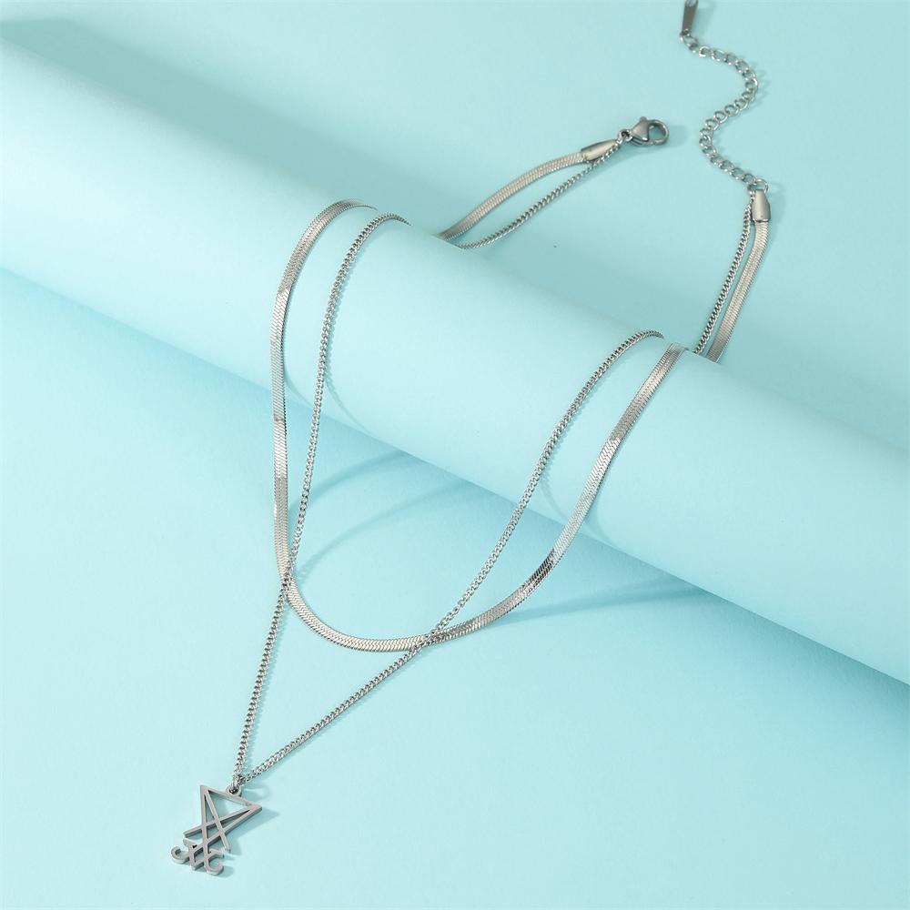 Sigil Of Lucifer Pendant Necklace Stainless Steel Double Layer Snake Chain Amulet Jewelry for Women