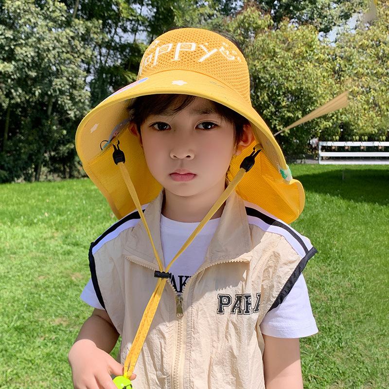 Voice Control Fan Hat Children Summer Girls Large Brim Sun Protection Shawl Hat Empty Top Girl Sun Hat