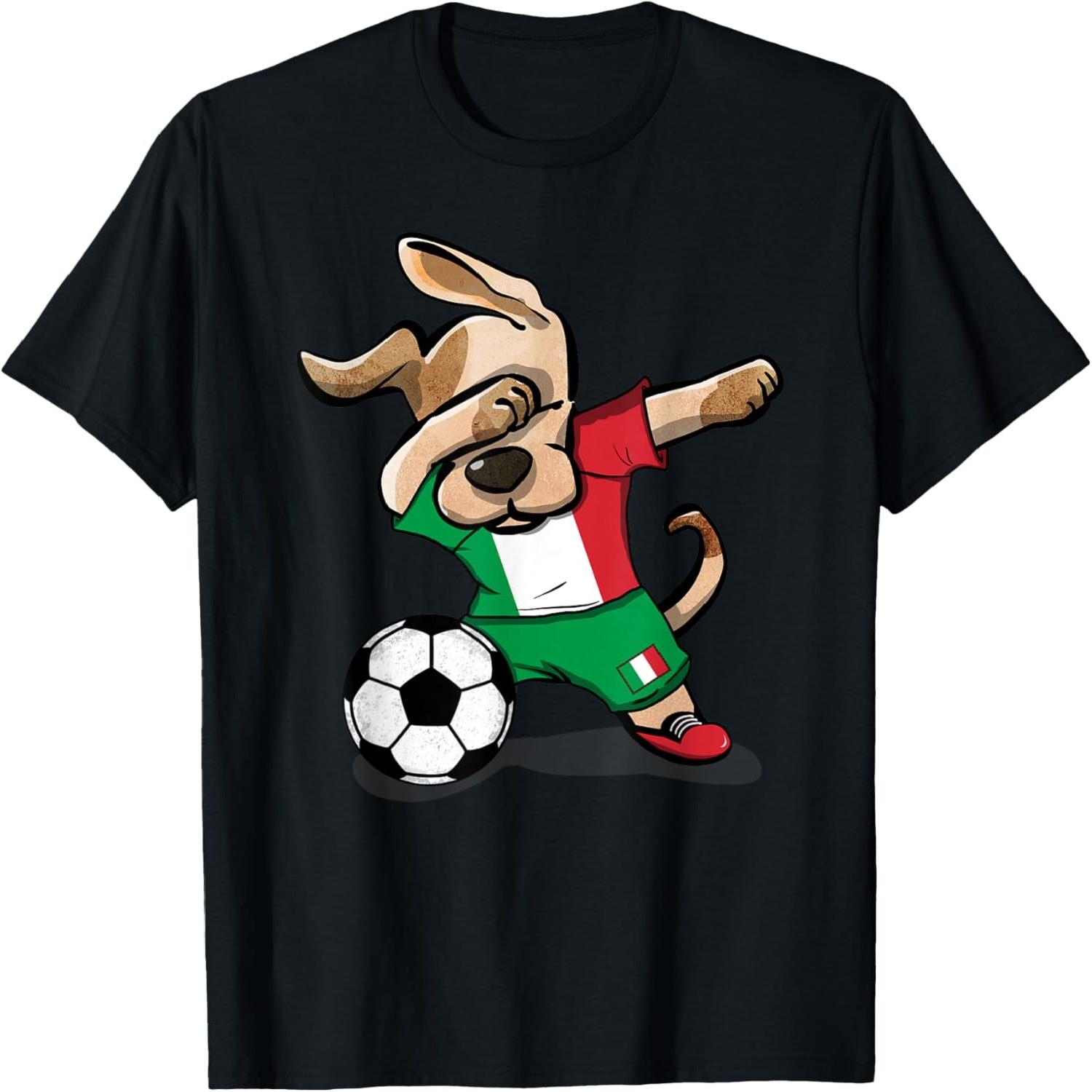 Funny Dabbing Dog Italy Soccer Jersey Italian Football Lover T-Shirt for Men Women Kids S