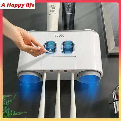 Toothbrush Holder Wall Mounted Automatic Toothpaste Dispenser Magnetic Toothpaste Squeezer Whit 4 Cup