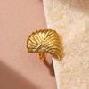 Golden Plated Ribbed Leaf-Shaped Open Adjustable Ring for Women Elegant Statement Jewelry Gift