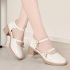 Women's Single Shoes with A Buckle and Medium Heels Summer Small Leather Shoes with Thick Heels Gentle Style Closed Toe Sandals