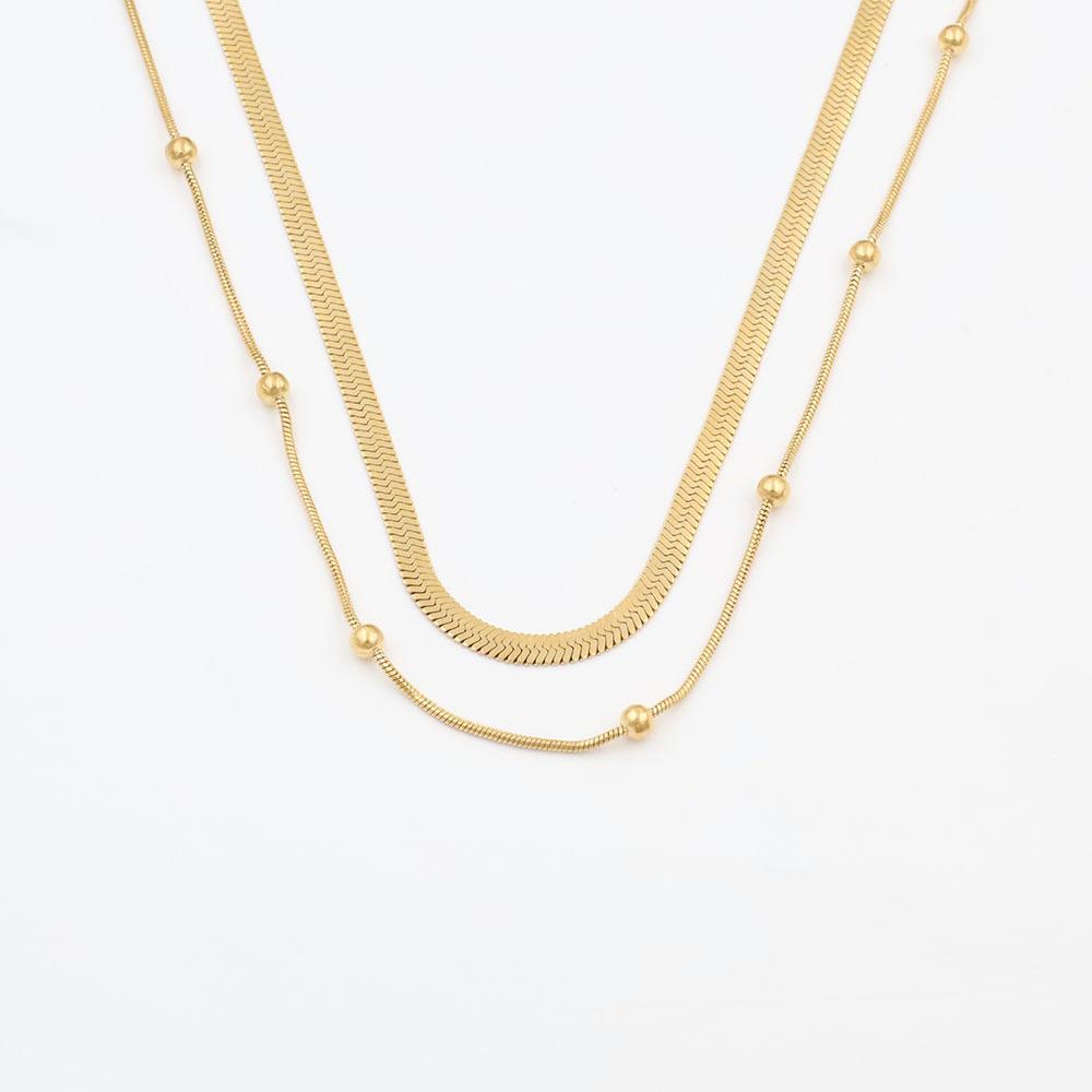 18K Vacuum Electroplated Gold Stacked Bead Chain Snake Bone Chain Women'S Fashion Stacked Titanium Steel Double-Layer Necklace