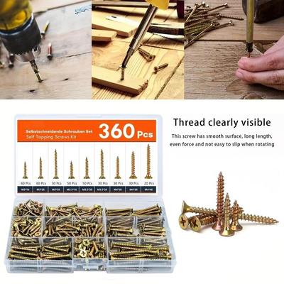 360 PCS Carbon Steel Deck Screws Wood Screw Flooring Nails Self-Drilling Wood Screws  Exterior Use