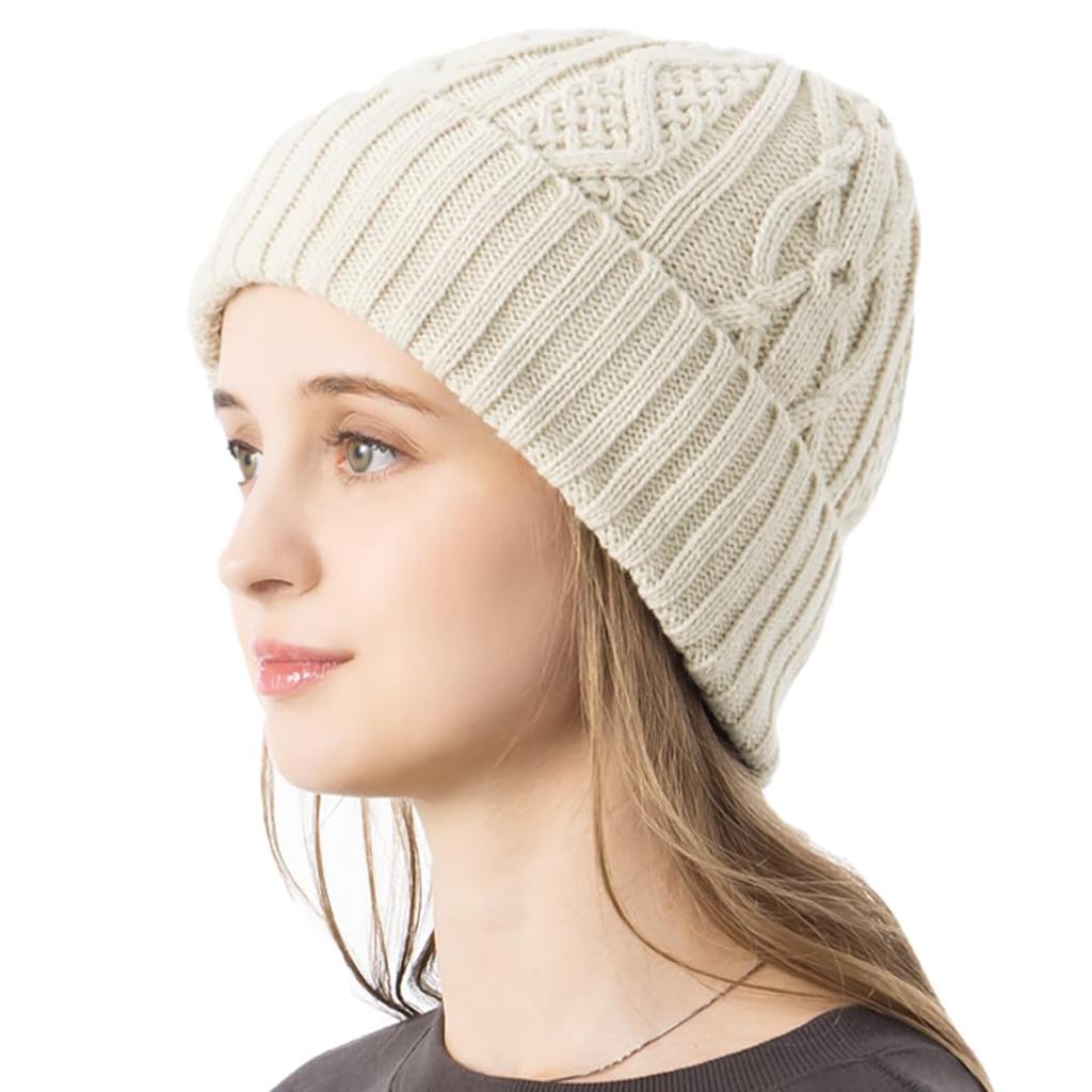 Knit Loose Cable Plus Cold Free Size Light Beige Loo&c Women's Cap, Fit, Knit, Size, Winter, Weather, Unisex, (56-64cm) -