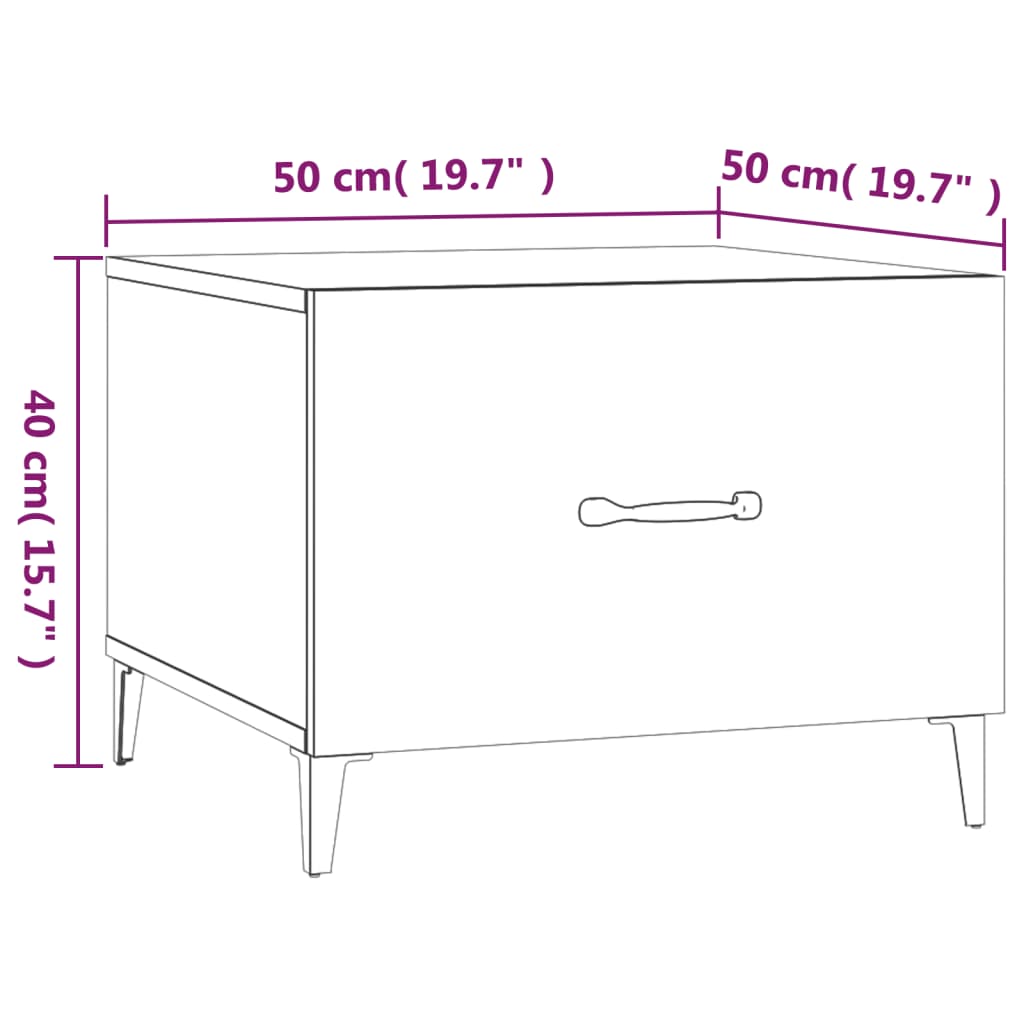  Coffee Table with Metal Legs, White, 50x50x40 Cm