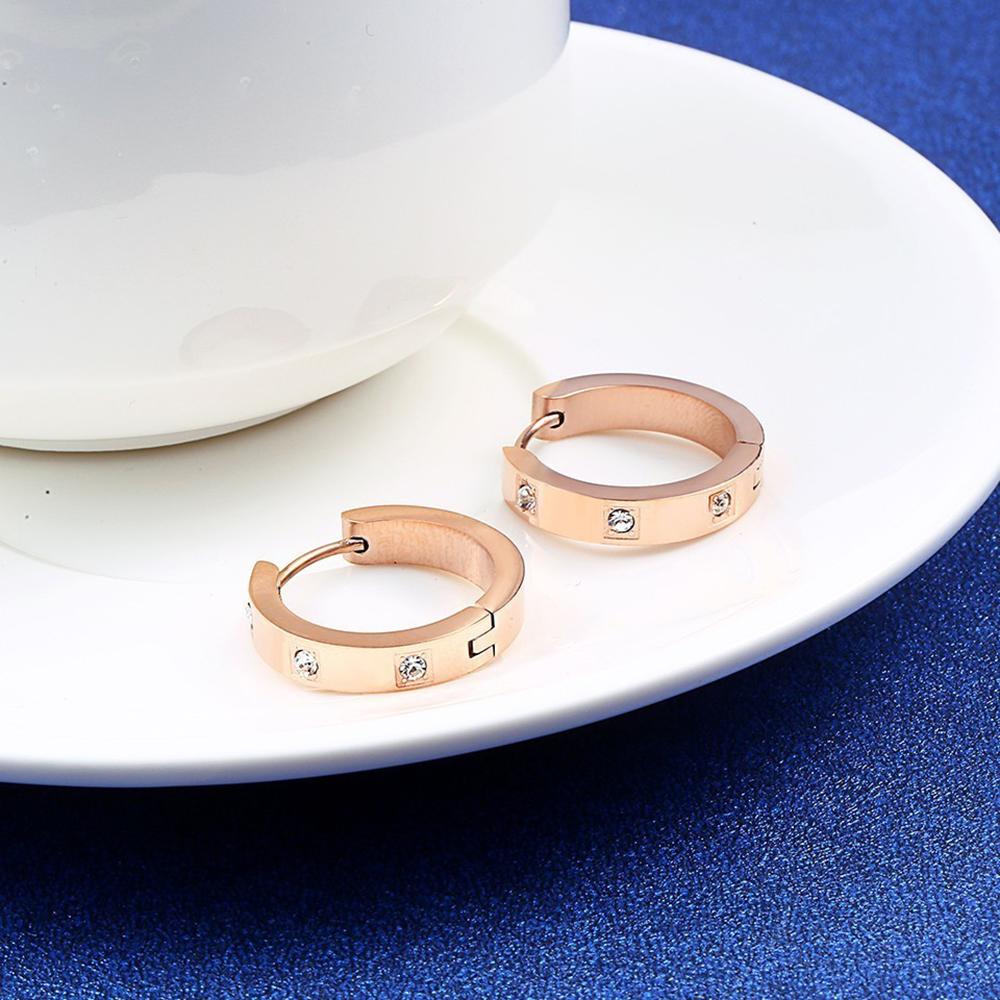 Stainless Steel Rose Gold Crystal Stones Hoop Earrings Jewelry Women Ladies Minimalism Earrings Jewellery Gift for Him