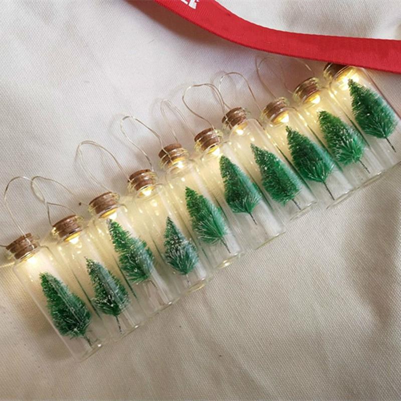 1M 10pcs Mini Christmas Tree LED String Lights Pendant Xmas Decorations for Home New Year Gift