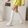 Cross-Tied Punk Style Super Chunky Heel Three-Layer Platform Women's Long Boots Side Zip Plush Lining Winter Knee-High Boots