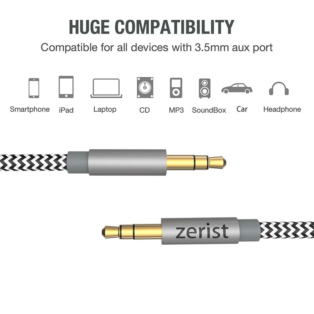 3.5mm Stereo Audio Cable Extension Male to Male Nylon Braided 10ft/3m Tangle-Free AUX Cable for Headphones, iPods, iPhones, iPads, Home/Car Stereos