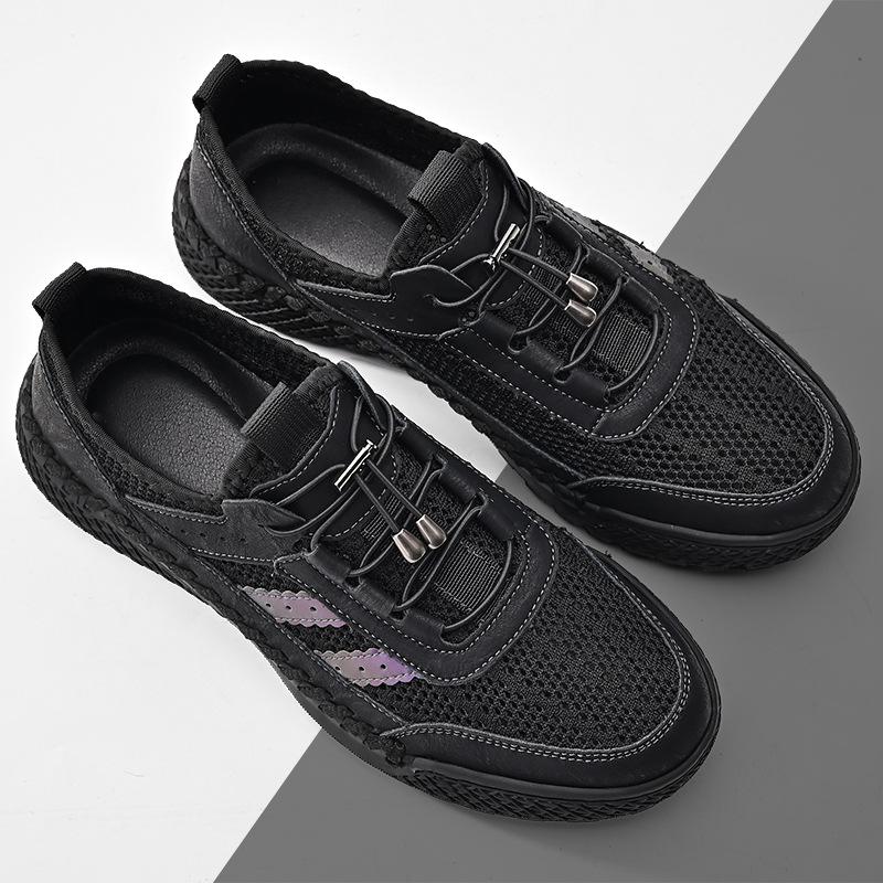 Mesh shoes men's 2025 summer new breathable casual shoes hollow seam sole non-slip one-pedal board shoes large size men's shoes