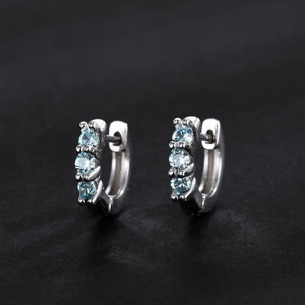 Hip Hop Maldives Blue Three Diamond Earrings Flat Needle Light Luxury Pure Earrings Simple Stud Earrings