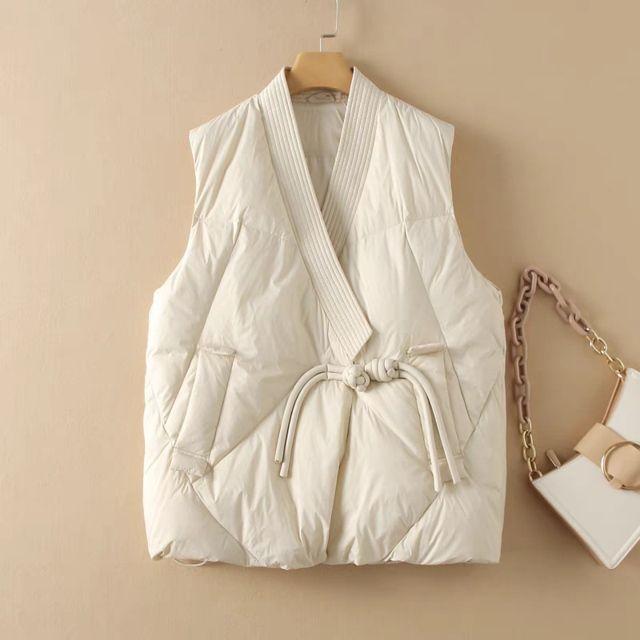 Retro Disc Buckle Down Vest Jacket Women's Winter Solid Color All-match Quilted Warm Vest