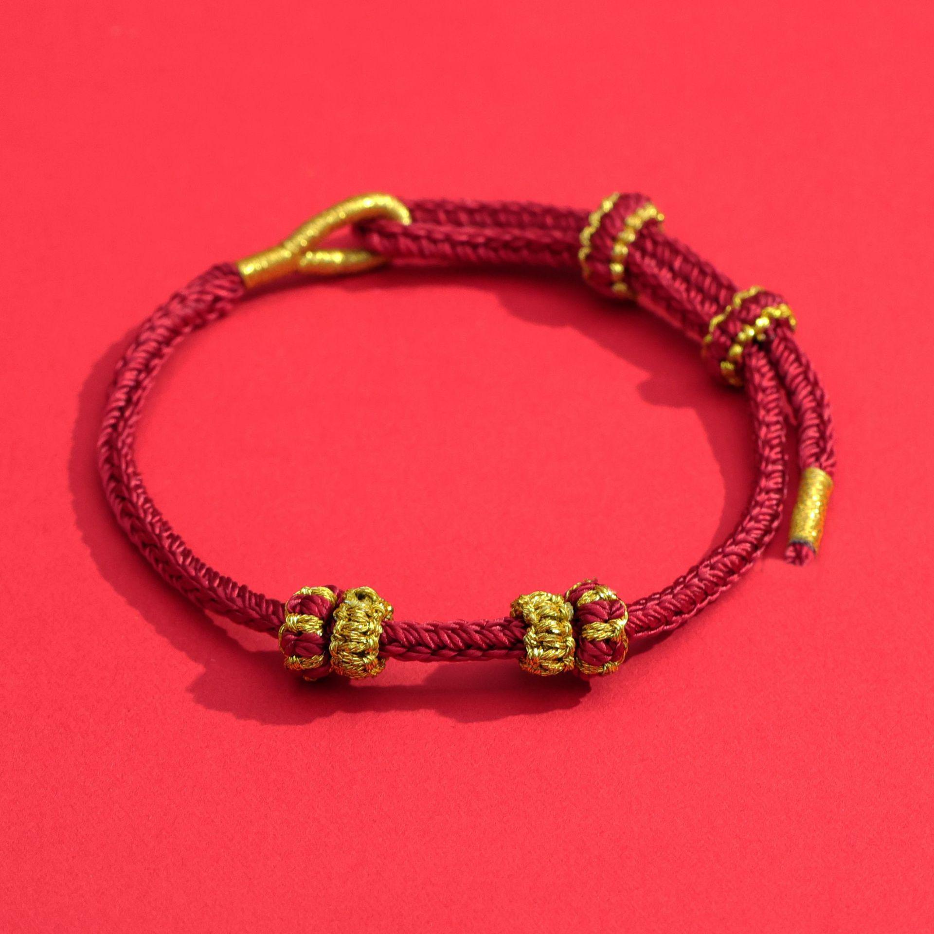 Gold Bead Bracelet Stringing Kit with Eight-Strand Braid Red Rope