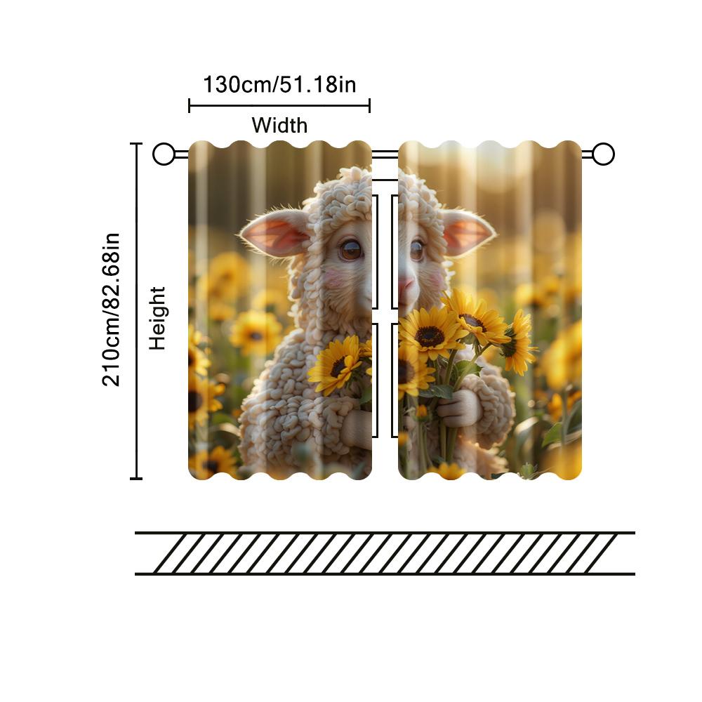 Filtering Curtains Excluding Rods Non Movable Without Batteries Catton Sheep Use Bedrooms Living Rooms Set Of 2 Made Polyester Room Decor