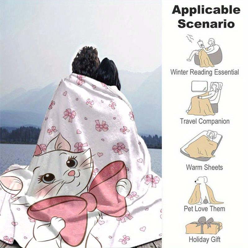 1pc Pink Bowknot Cat Print Blanket Cute Home Decor, Sofa Throw, Outdoor Travel Blanket, Gift for Friends, Soft Coverlet for Bedroom, Living Room