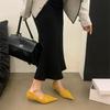 French temperament socialite yellow suede single shoes women's shoes 2025 new spring, autumn and winter pointed thin heel low heel shoes