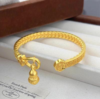 Bracciale Lucchetto della Pace e Zucca in Oro Sabbia Vietnamita - Gioiello Retrò Stile Cinese Regalo