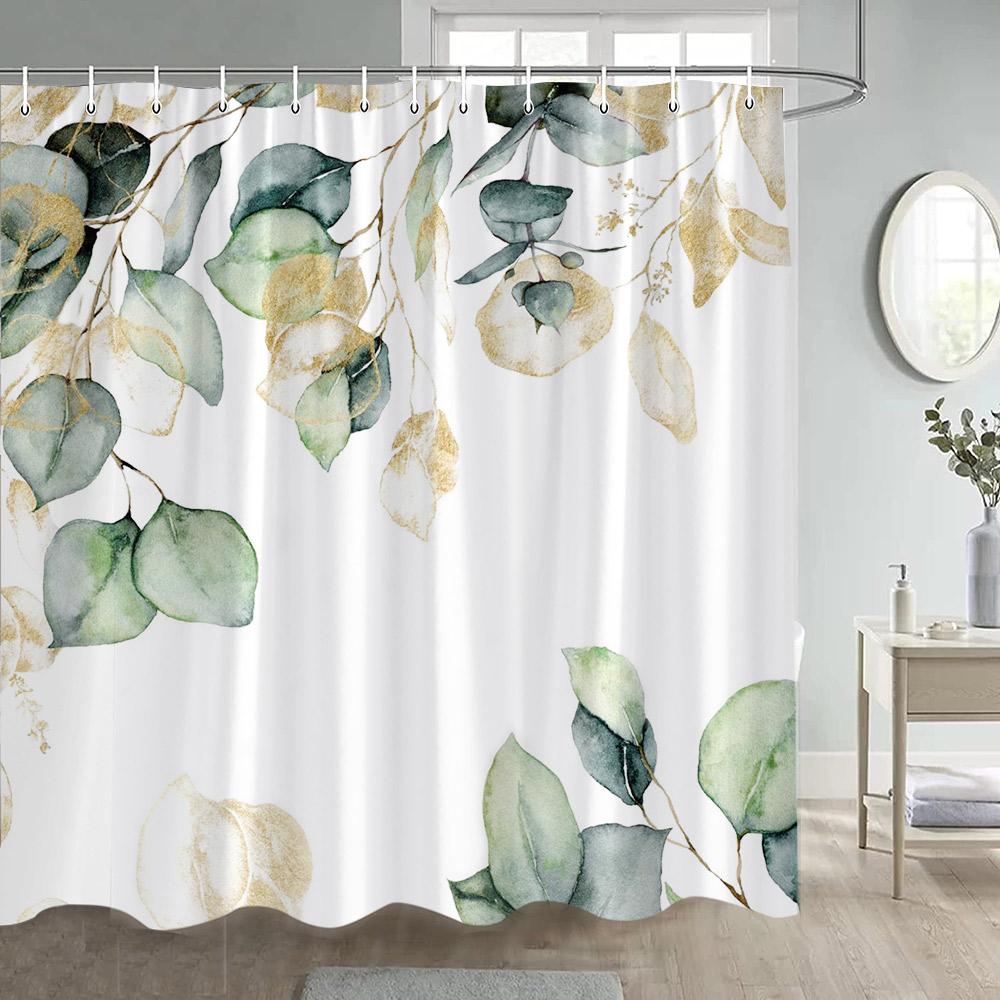 Floral Shower Curtains Watercolour Blue Purple Flowers Butterfly Leaves Plant Bath Curtain Polyester Bathroom Decor with Hooks