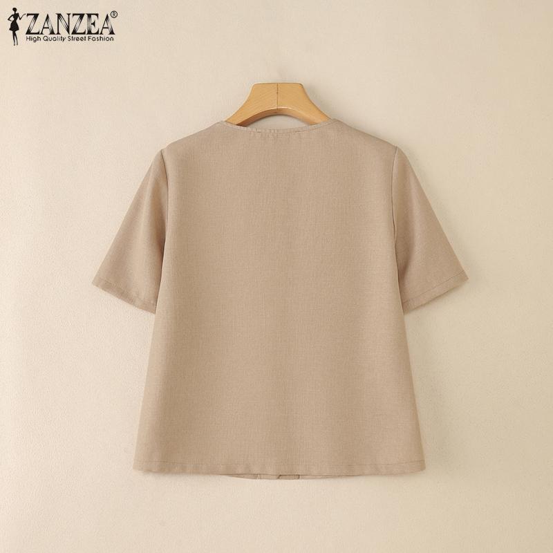 ZANZEA Lässige Damenbluse mit Rundhalsausschnitt und kurzen Ärmeln für den Sommer