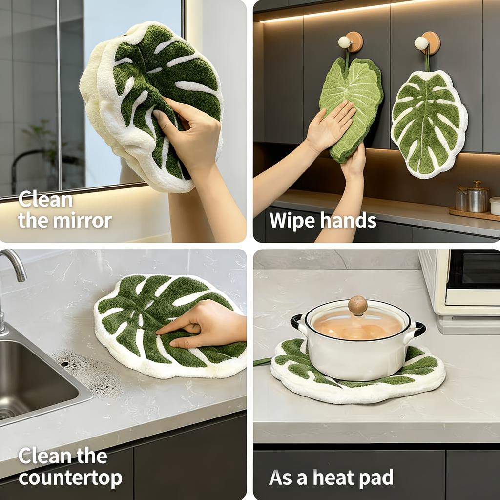 2Pcs Creative Leaf-Shaped Bathroom Hand Towel Hanging Design Absorbent Material Towel For Use In the Bathroom Restaurant Kitchen Reusable Highly