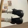 British style platform versatile thick heel heightening single shoes brown retro lace-up small leather shoes women's autumn 2024 new models