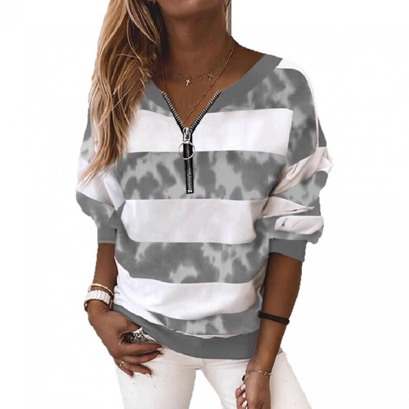 Womens V-Neck Half-Zip Long Sleeve Oversized Hoodie With Geometric Print Casual Comfort Fit 2025