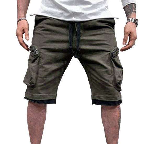 Шорты карго Эластичный пояс Множество карманов Шорты Молния Шнурок Уличный стиль Повседневные До колена 3XL зелёный