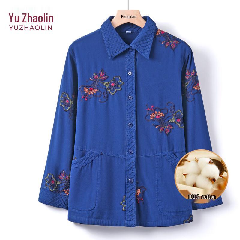 YUZHAOLIN Elderly Women's Embroidered Pure Cotton Cardigan Shirt