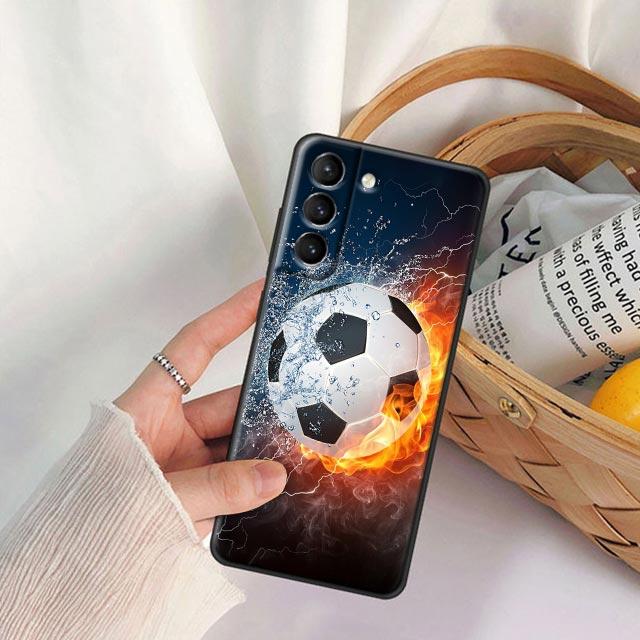 Fire Football Soccer Ball Phone Case For Samsung Galaxy S24 Ultra S23 5G S20 S21 23 FE S25 S22 S24FE Plus Case Black Soft Cover