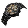 Men's Hollow Luminous Quartz Watch Stainless Steel Band Multifunction Skeleton Dial Date Display Analog Wristwatch