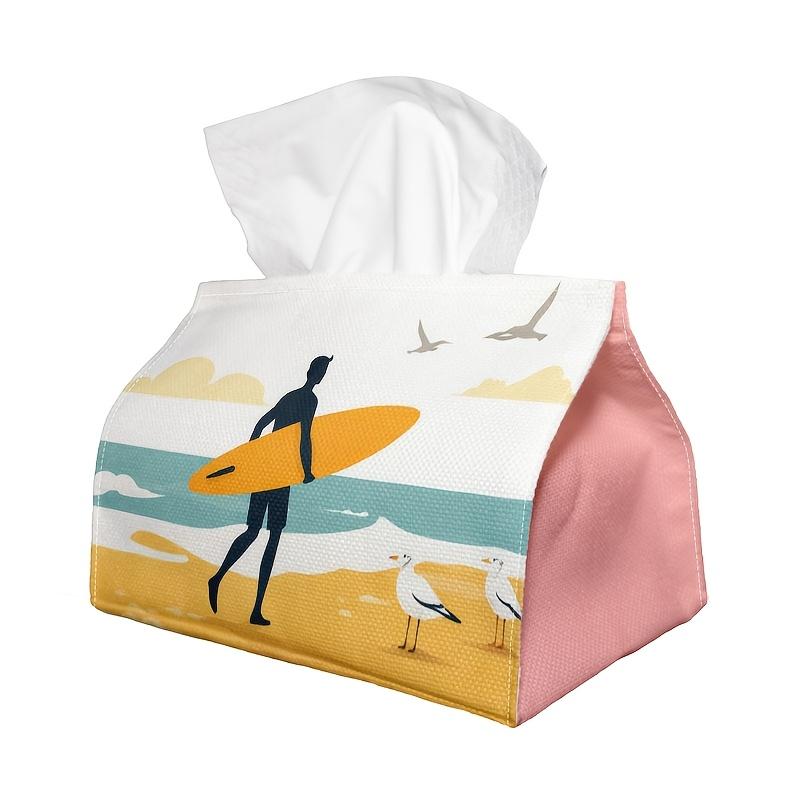 1pc Minimalist Coastal Tissue Box with Surfer Beach Sunset Design - Refillable Tissue Holder Suitable for Home, Office & Car Decor, Modern -Themed Org