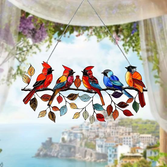 Yousheng Colorful Birds Sun Catcher Acrylic Hanging Ornament Stained Glass Style Suncatcher Bird Lovers Gift for Home Window Decor Garden Porch
