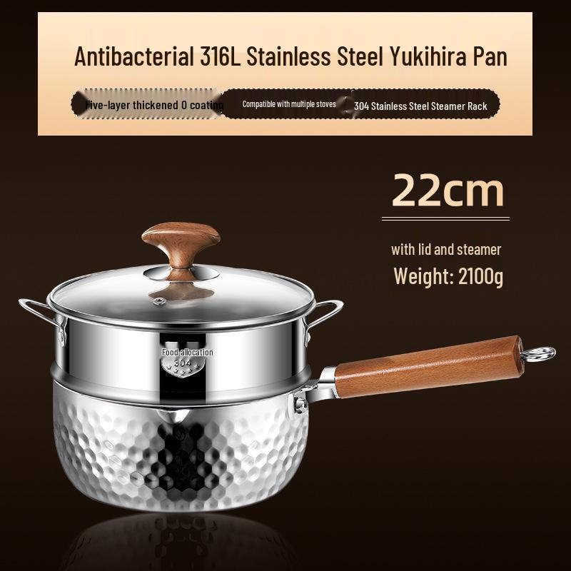 Xunshun Mehrschichtige Yukihira-Pfanne aus Edelstahl, Unbeschichteter Babykost-, Suppen- und Ramen-Topf