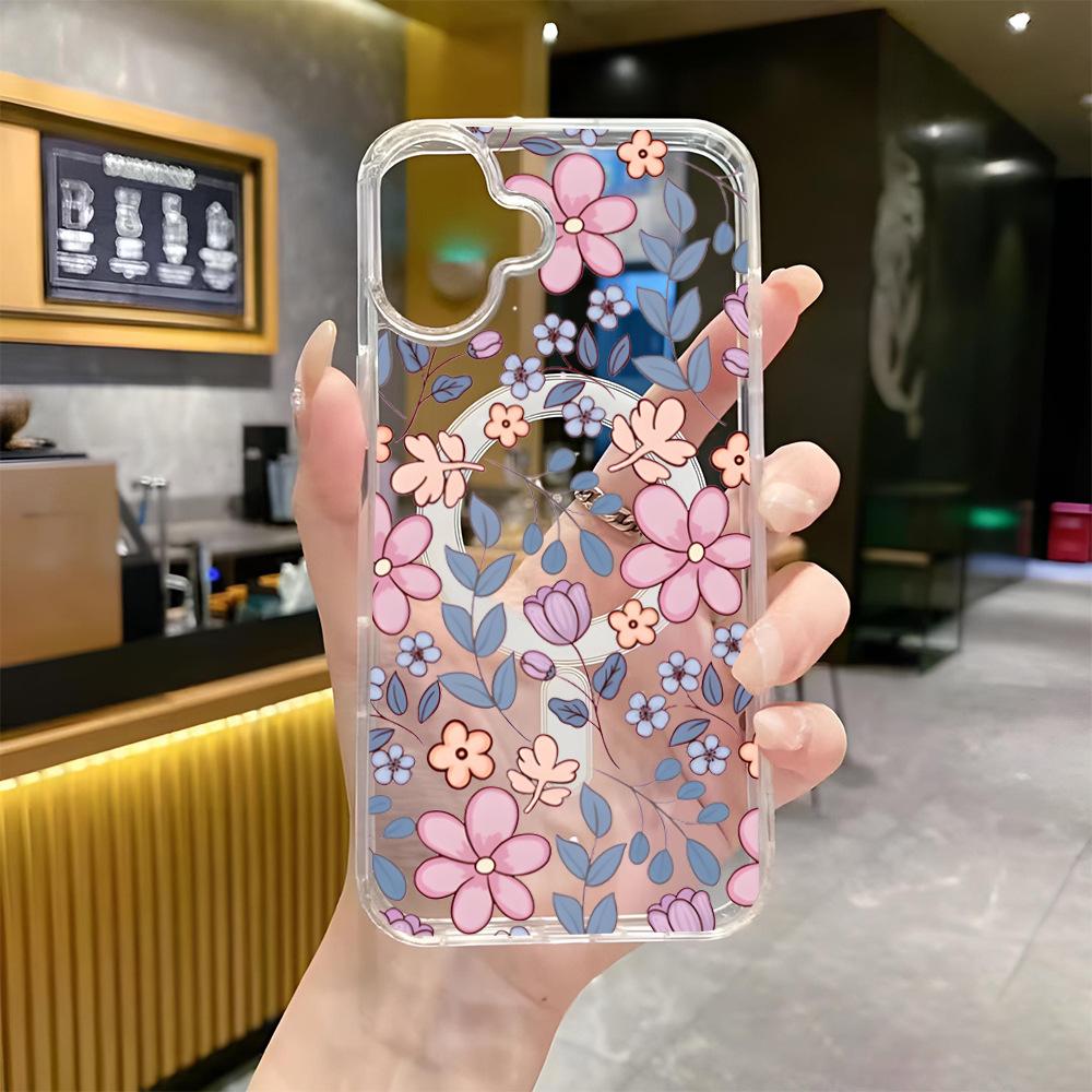 Summer new MagSafe magnetic mobile phone case Apple 15 anti-drop transparent iPhone17 trendy women's 14pro