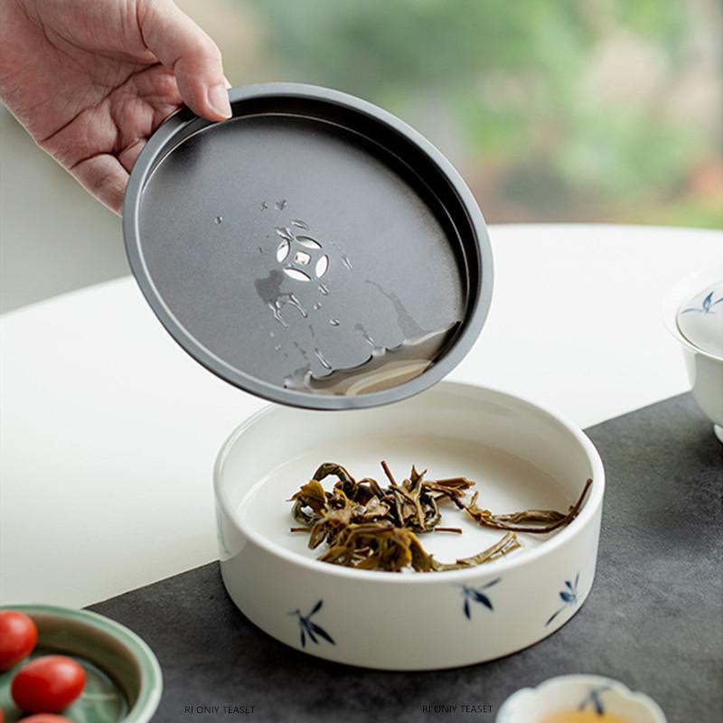 Chinese Round Ceramics Tea Tray Drainage Water Storage Tray Tea Ceremony Six Gentlemen Set Household Orchid Pot Bearing Cup Mat