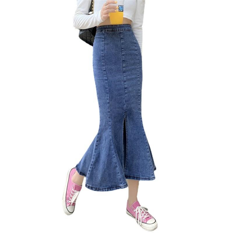 Elegant Front and Back Two Wear Elastic Female Versatile Package Hip Open Fishtail In Long Summer Versatile Comfortable Fashion Denim Bustier Skirt