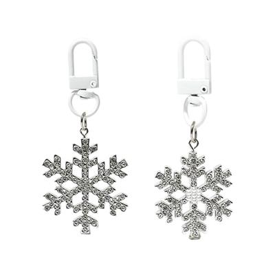 Dainty Snowflake Shaped Keychain Sparkling Rhinestones Pendant Keyring for Women Earphone Cases and Key Decoration