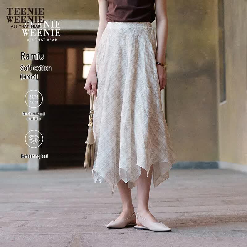 Teenie Weenie Bear Plaid Asymmetrical Skirt M легкие хаки