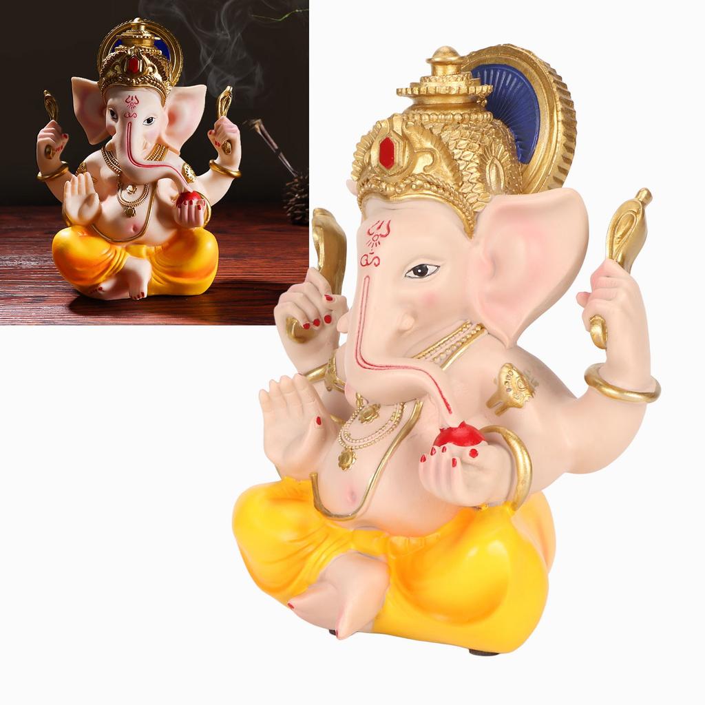 Indian Ganesha Statue Elephant Hindu God Sculpture Resin Decorative Indian Elephant God Ornament for Home Garden