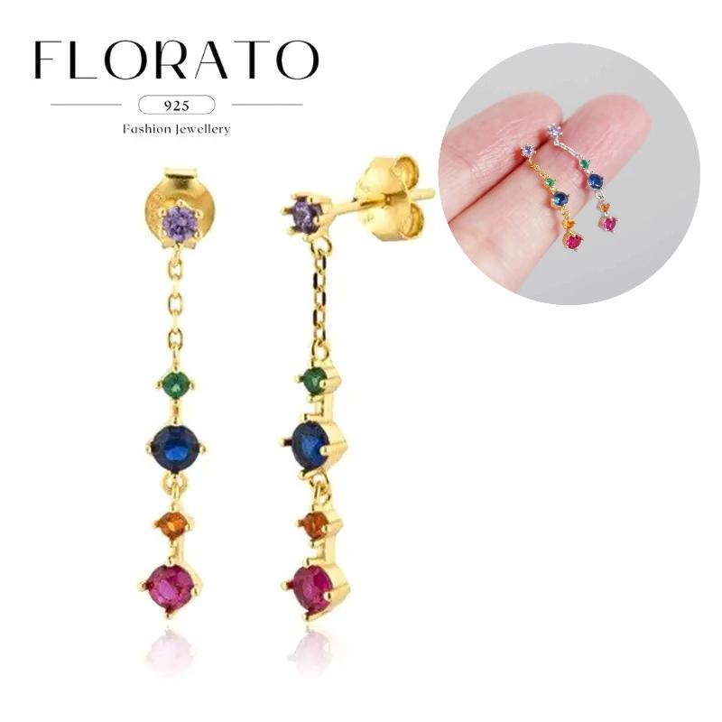 

925 Silver Ear Needle Purple Gold Zircon Colorful Crystal Earrings For Women Luxury Fashion party jewelry gifts Pendant earrings