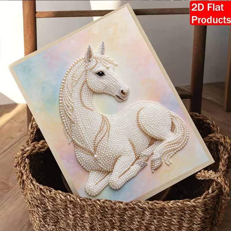 Animal Pearl Painting Handmade 5D White Horse DIY Home Office Desktop Decoration Painting