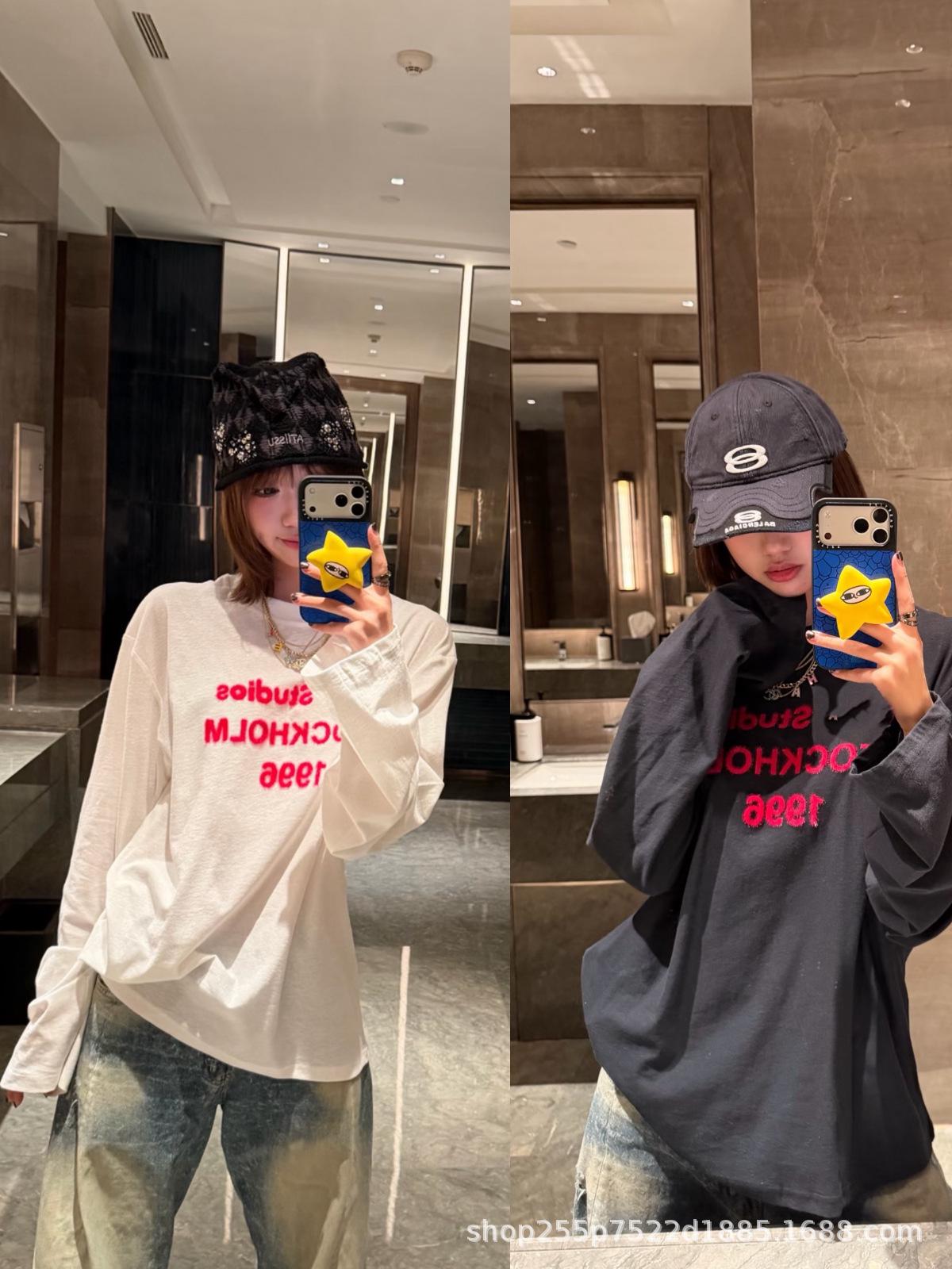 Shenzhen 26SS Spring 1996 Women s Round Neck Flocked Long Sleeve T-shirt Medium