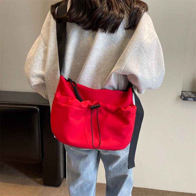 Specially for Solid Color Oxford Fabric Crossbody Bag Casual Cloth Bag Drawstring Wide Shoulder Strap Shoulder Bag