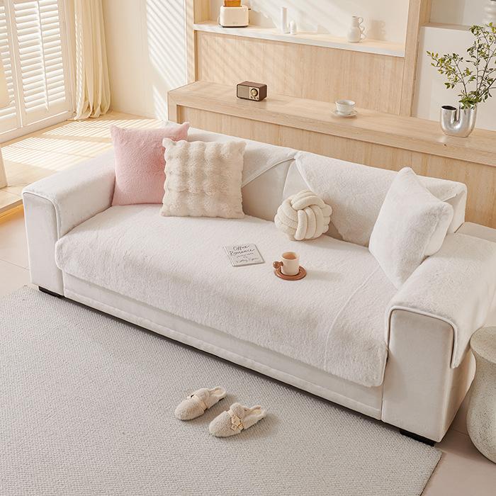 Sofa Cushion Thickened Winter Senior Stroking Cats Rabbit Plush Sofa Cover Winter Light Luxury Plush Non-Slip Seat Cushion