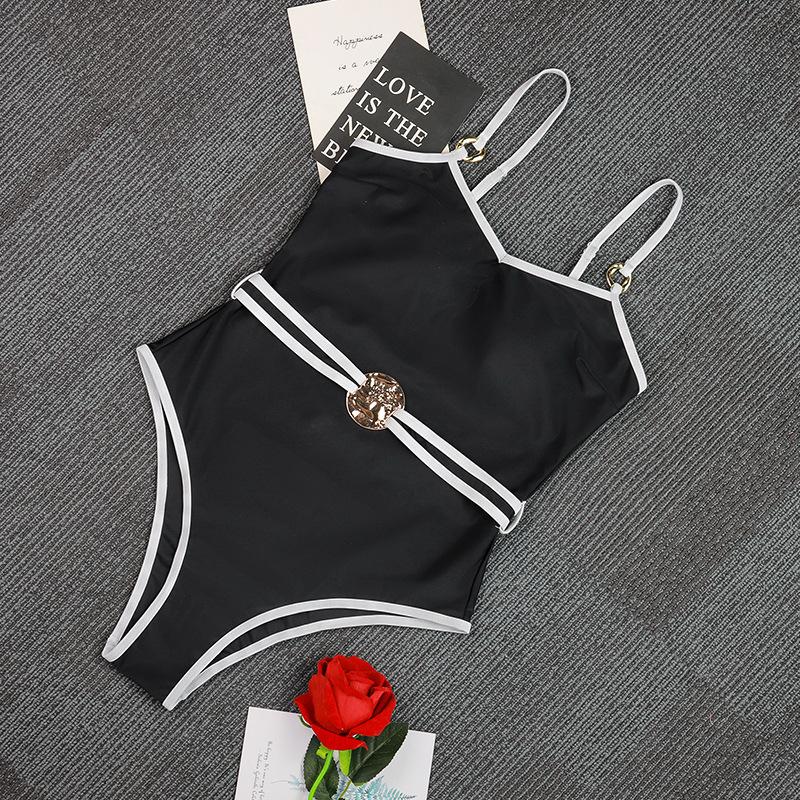 New Color Blocked One-piece Swimsuit Ins Style Sexy Women's Swimwear Female Backless High Leg Cut Beach Bather Bathing Suit
