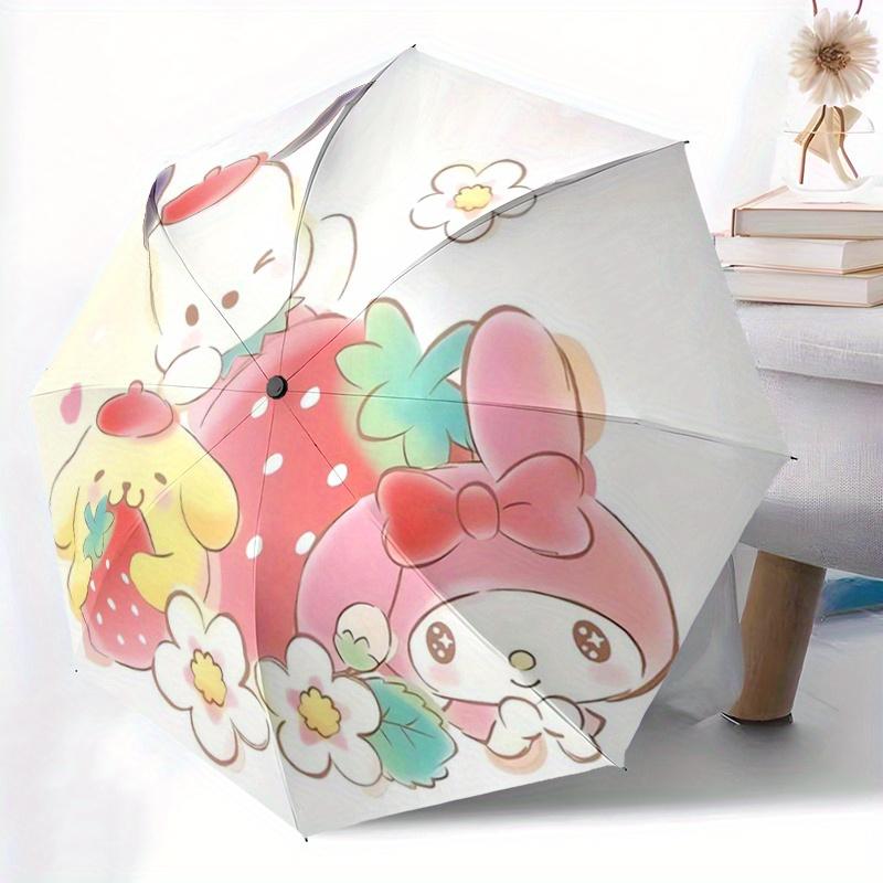 1pc Strawberry My Melody Pochacco & Pom Pom Purin Pattern Automatic Umbrella is Fashionable and Good-Looking, a Portable 3-Fold Umbrella, Suitable for