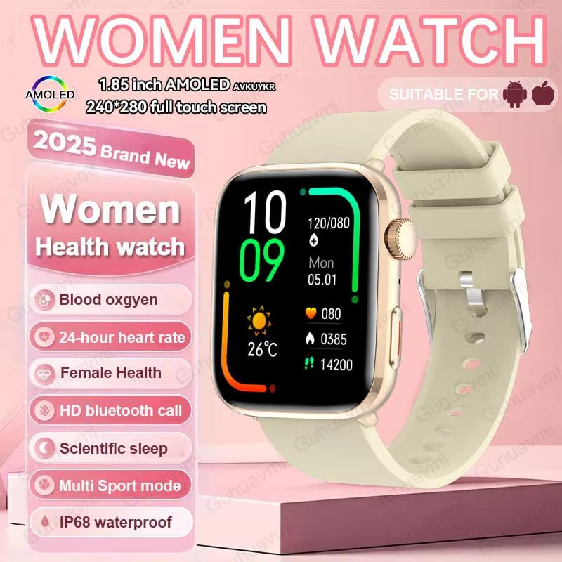 2025 New NFC Bluetooth Call Smat Watch Men 1.85" AMOLED Screen Blood Pressure Heart Rate Female Health Waterproof Smarwatches Ladies