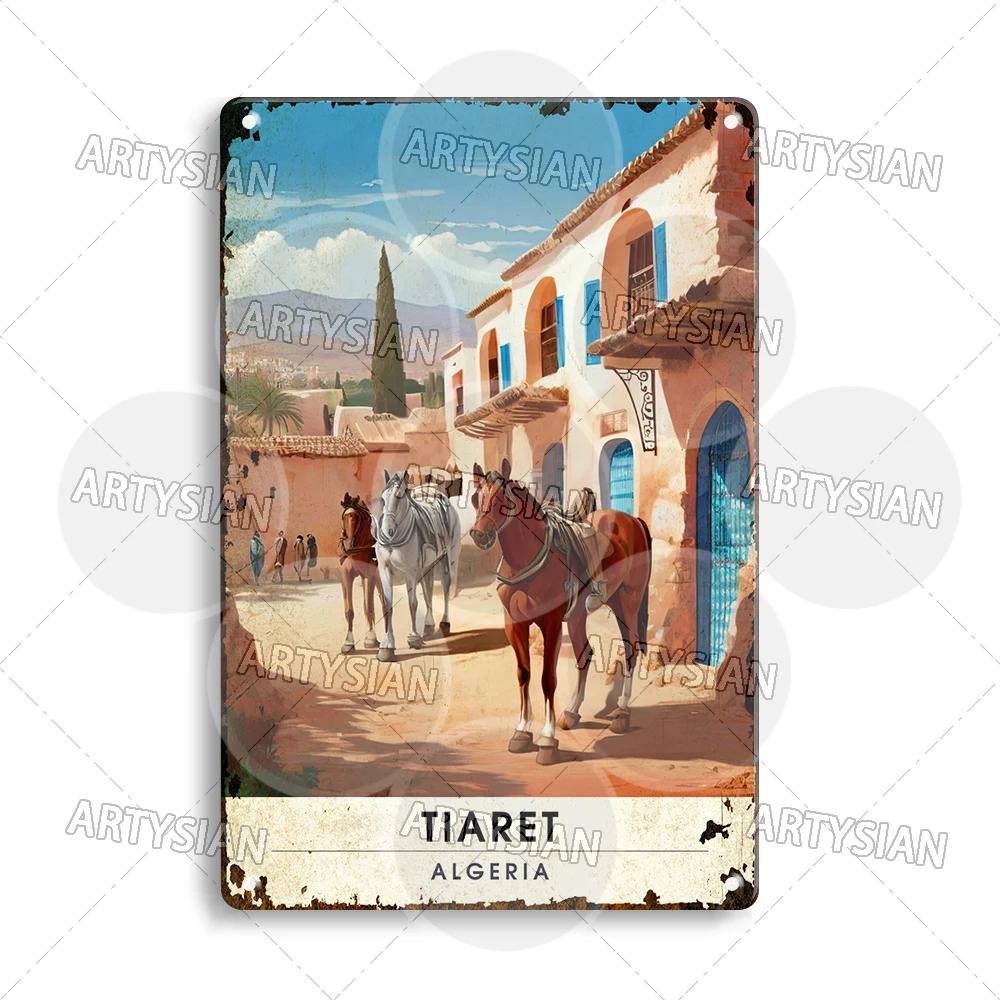 Maghreb Travel Cityscape Metal Sign Alger Algeria Djerba Tunisia Chefchaouen Morocco Marrakesh Zarzis Oran Tiaret Kabylie